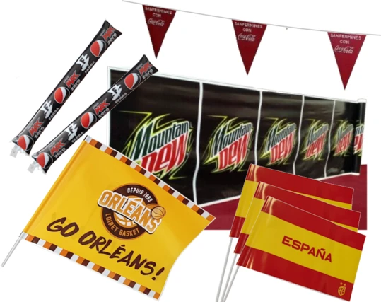 Fabricamos, productos personalizados para el marqueting de un evento, desde banderas con palo, banderas con cuerda, cubrevallas y pancartas,